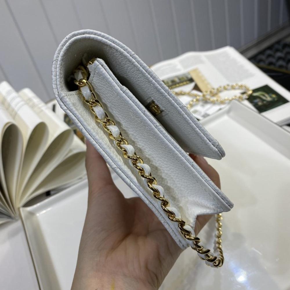 Chanel Caviar Wallet On Chain WOC White
