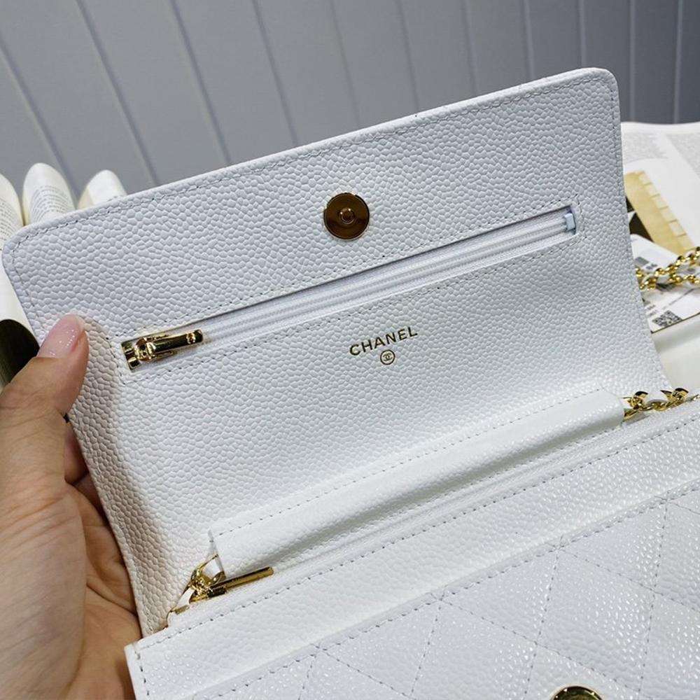 Chanel Caviar Wallet On Chain WOC White