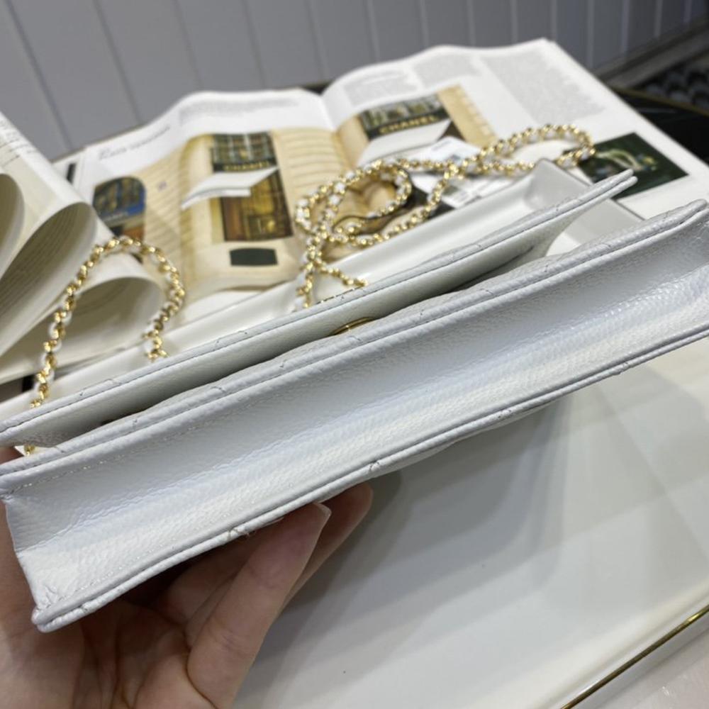 Chanel Caviar Wallet On Chain WOC White