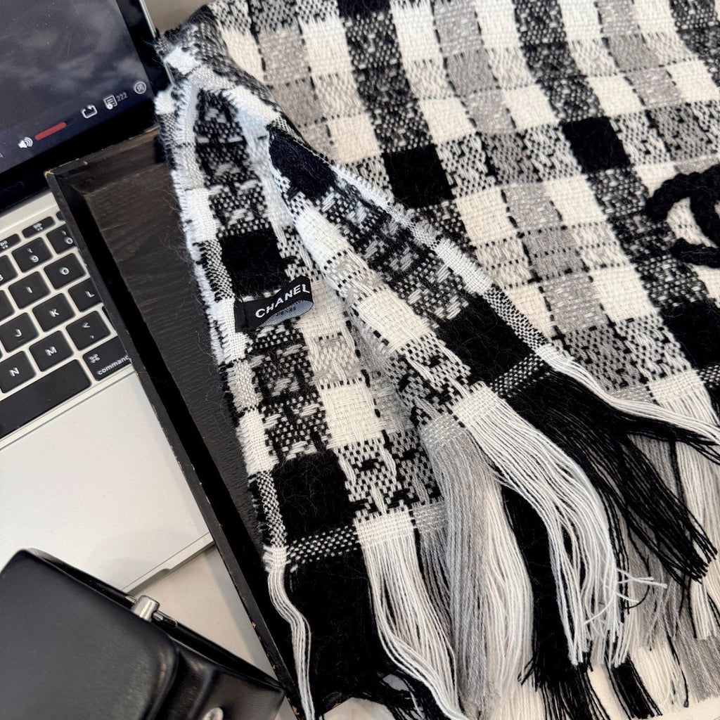 Chanel Checked Fringe Scarf — detail
