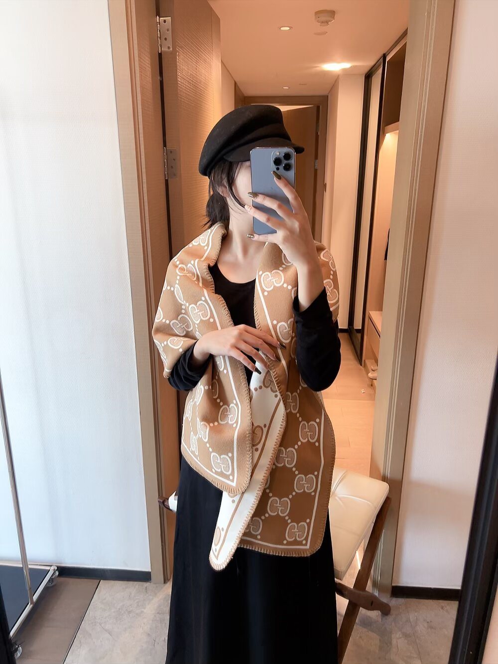 Gucci Fringed Motif Scarf — model